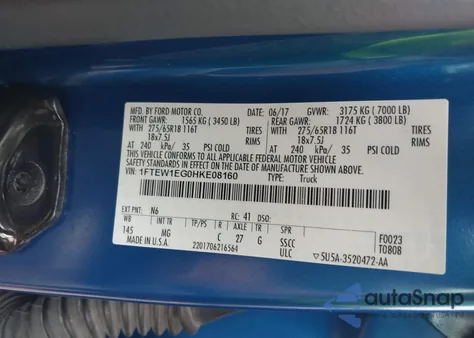 2017 Ford F-150 Xlt from USA, damaged, VIN 1FTEW1EG0HKE08160